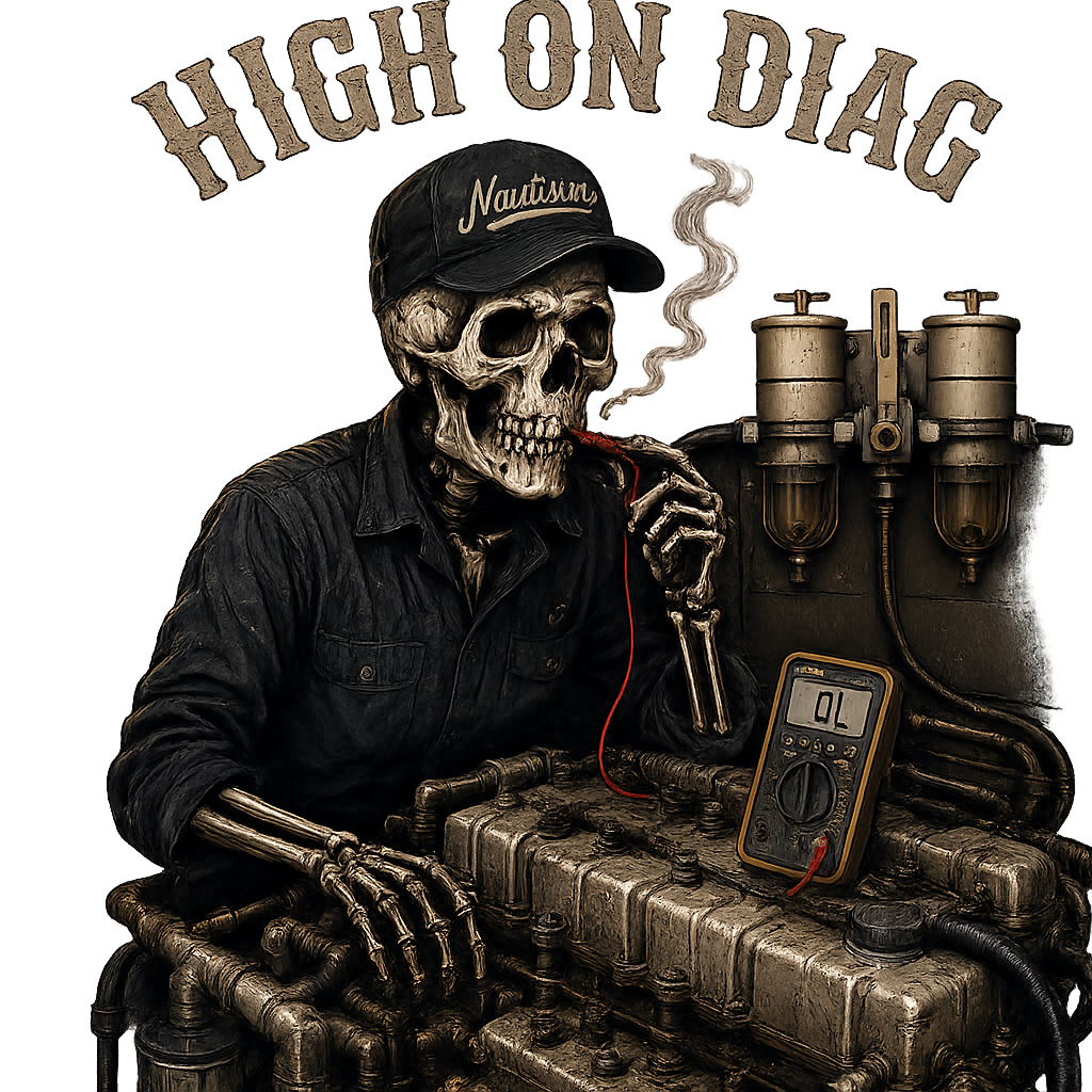 High on Diag — skeleton mechanic with multimeter