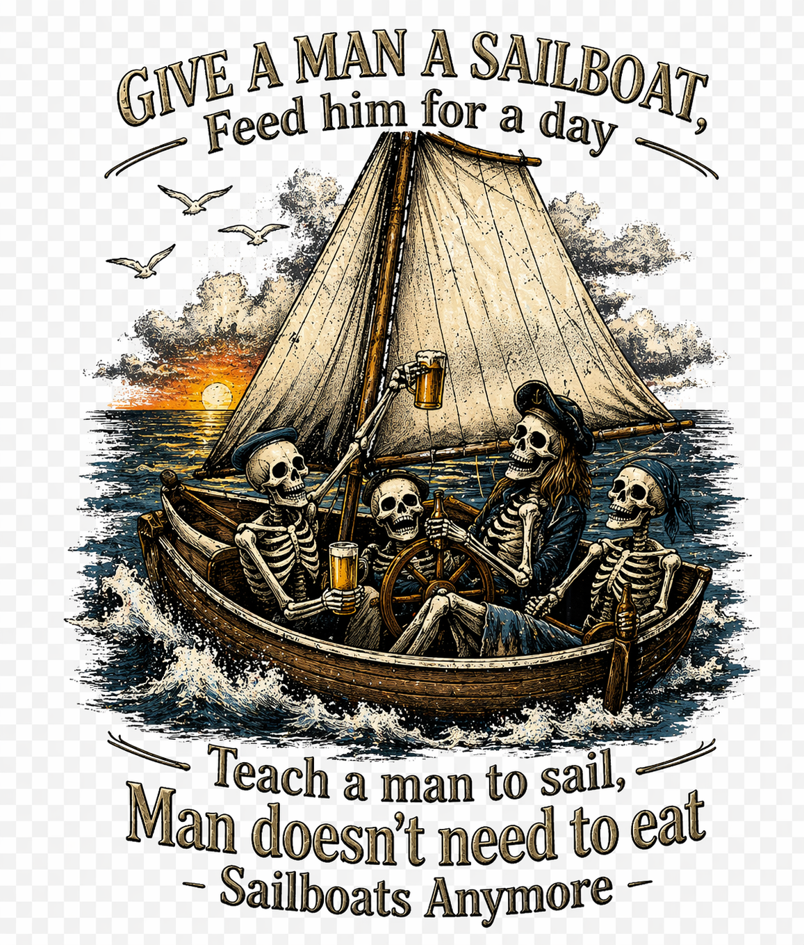 Teach a Man to Sail — skeleton pirates on a sailboat